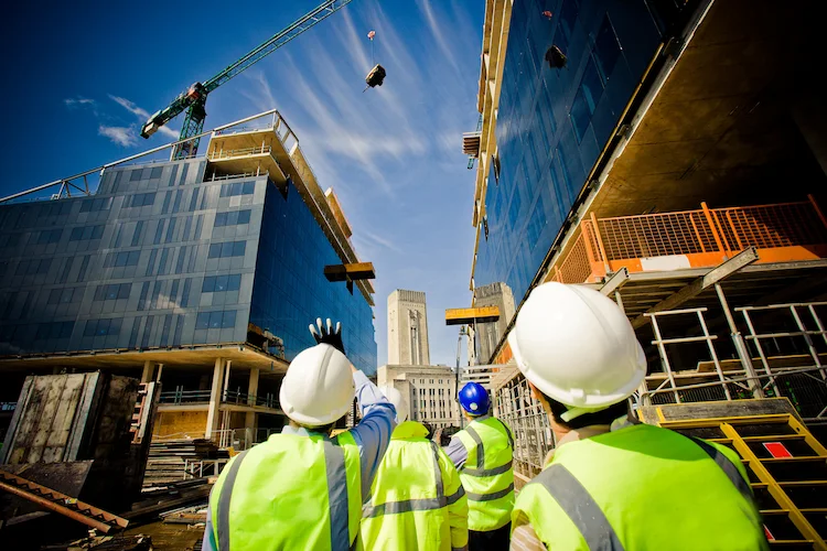 Construction site with steel structures